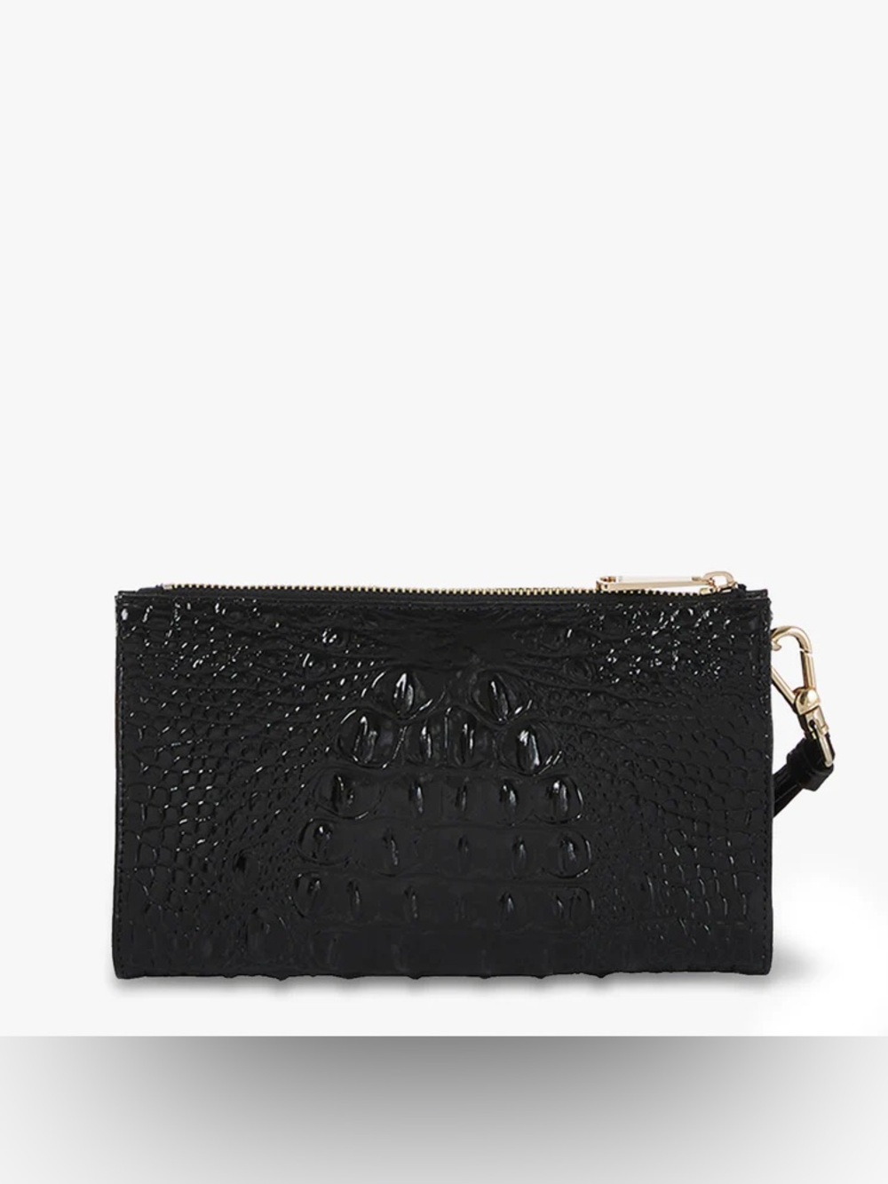 Brahmin Black Melbourne Croc Embossed Leather Wristlet Clutch Zip Pouch - Picture 3 of 14